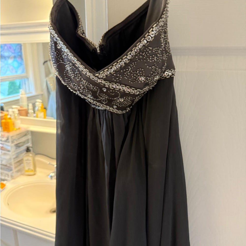 Black Sequin Embellished Strapless Gown